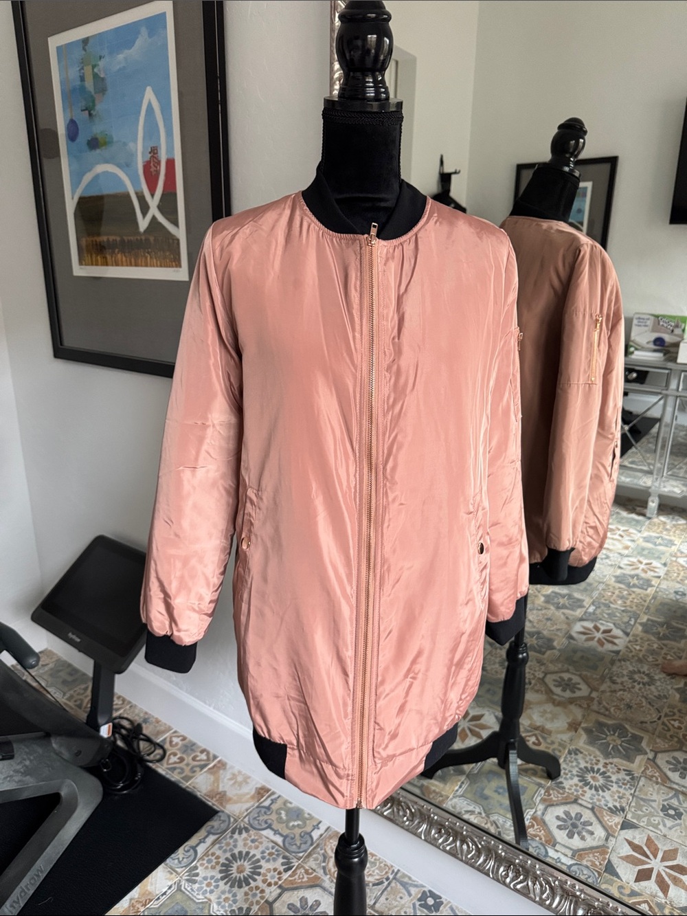 Forever 21 Blush Pink Longline Bomber Jacket